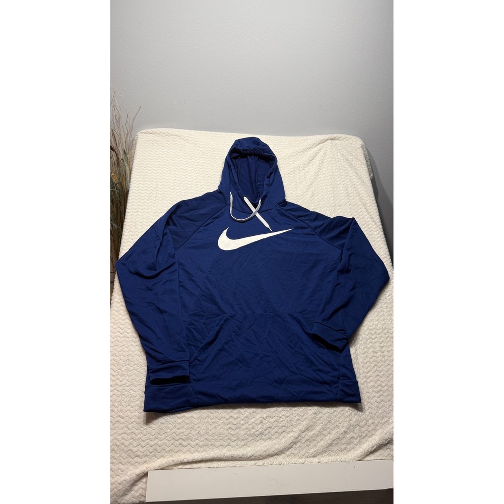 Nike Mens Dri-FIT Pullover Hoodie Blue White Swoosh Logo Sweatshirt XL 4607